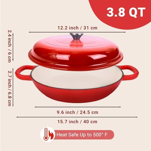 Enameled Cast Iron Dutch Oven, 3.8 Quart Dutch Oven Pot with Lid, Non Stick Cast Iron Pot, Round Oven Safe up to 500°F, Use for Marinate, Cook, Bake and Serve – Gradient Red - Image 4