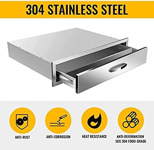 AHLOKI Stainless Steel with Chrome Handle BBQ Island Drawers for Outdoor Kitchen Or Grill Station,30Wx23Dx6.5H - Image 3
