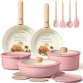 CAROTE 19pcs Pots and Pans Set Non Stick, Detachable Handle Cookware, Pink by CAROTE