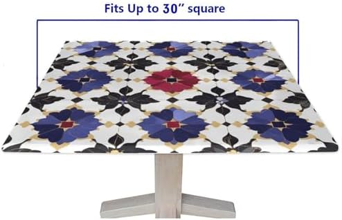 Elastic Outdoor Tablecloth, Moroccan Trellis Pattern Printed on Stain Resistant Patio Table Covers for Outdoor Furniture, Perfect for Breakfasts Tea Gatherings, Fit for 30" x 30" Square Tables - Image 5