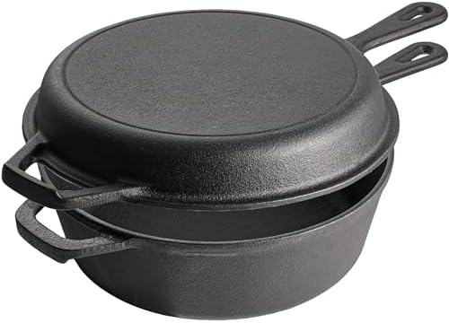 Vivicreate 2 in 1 Cast Iron Dutch Oven Pot with Skillet Lid Pre Seasoned Multi Cooker for Baking Frying Roasting Camping Compatible with All Stoves olla de hierro fundido sartén by Vivicreate