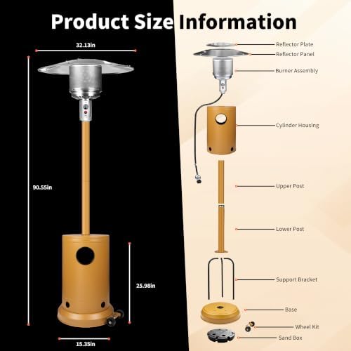 Khaki 50,000 BTU Propane Patio Heater with Rain Cover, Multiple Color Available, Outdoor Heater with Weighted Base, Adjustable Heat Control & Safety Shut-Off for Patio & Restaurant - Image 3