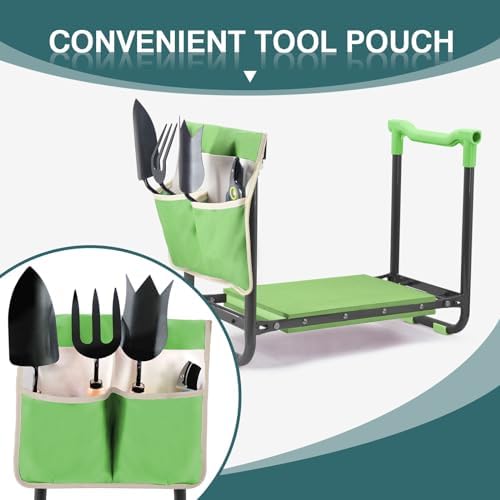 Foldable Garden Kneeler and Seat – 2-in-1 Gardening Stool with a Tool Storage Pouch, Lightweight and Portable for Elderly, Outdoor, Lawn Care (Green) - Image 6