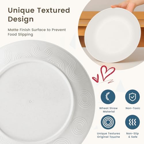Homienly 40- Pieces Wheat Straw Dinnerware Set, Service for 8, Lightweight Roud Plates and Bowls Set, Unbreakable Dishes Set- Dinner Plates, Bowls, Cups,Microwave and Dishwasher Safe(White) - Image 3