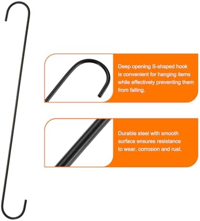 HARFINGTON 4pcs Long S Hooks 16 Inch Extra Long Metal S-Shaped Hanging Hooks High Manganese Steel S Hanger Storage Organizing Tool for Kitchen Garden Bathroom Garage Closet, Black - Image 4