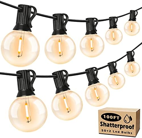 Brightever 100ft Outdoor G40 LED Globe String Lights Dimmable Waterproof Shatterproof Light Strings with 52 Bulbs Connectable Commercial Hanging Lights for Patio House Backyard Balcony by Brightever