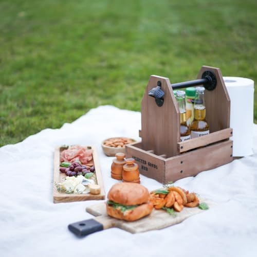 Wooden Grill Caddy Organizer - Versatile BBQ Caddy for Outdoor grill - Portable rustic wood condiment and paper towel holder with bottle opener for picnic and grilling - Image 6
