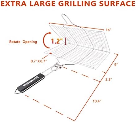 Foldable BBQ Fish Grill Basket with 430 Stainless Steel, Grill Set Includes: a Reusable Grill mat and a basting Brush. - Image 3