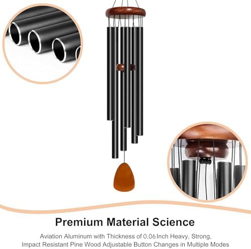 Bursvik 42" Aluminum Wind Chimes for Outside (Black), Patio Zen Decor Gift - Image 4