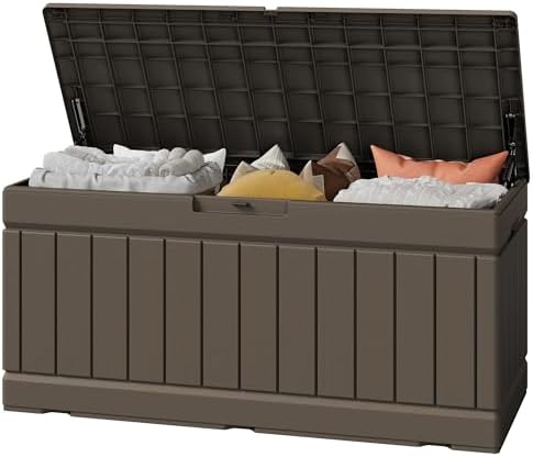 Greesum Outdoor Storage Box 82 Gallon Storage Bin with Lid for Patio Furniture, Garden Tools, Pool Supplies, Waterproof and UV Resistant, Lockable, Dark Brown by BuynowfromGreesum