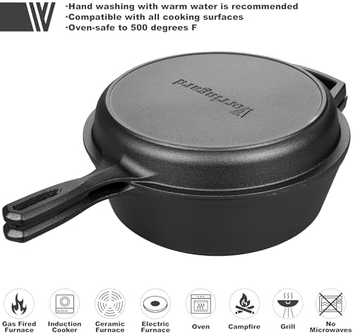 VORRINGARD Pre-seasoned Cast Iron Double Dutch Oven Pot with Skillet Lid, for Bread Baking, Outdoor, Campfire Cooking, 3 Quart - Image 4
