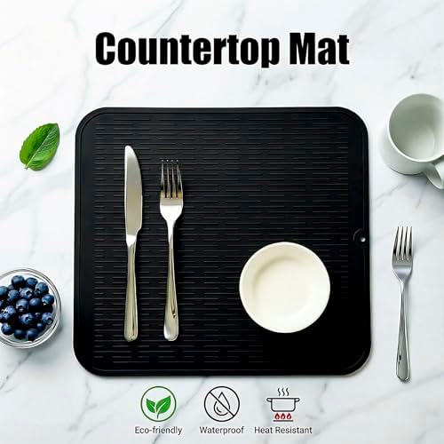 MicoYang Silicone Dish Drying Mat for Multiple Usage,Easy clean,Eco-friendly,Heat-resistant Silicone Mat for Kitchen Counter or Sink,Refrigerator or Drawer Liner Black XL 18 inches x 16 inches - Image 3