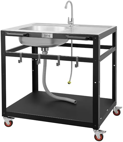 Feasto 35" Movable Outdoor Grill Cart with Stainless Steel Sink & Faucet by Idealforcook