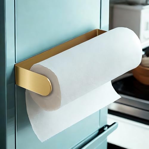 DELITON Gold Paper Towel Holder Magnetic, Strong Magnet Paper Towel Rack for Refrigerator, RVs, Kitchen, Grill, Fit Most Paper Roll, Stainless Steel by DELITON