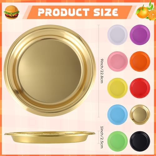 Plastic Plates 9 Inch Plastic Solid Round Party Dessert Dinner Plates for Weddings Party BBQs Birthday Camping and Anniversary (30, Gold) - Image 3