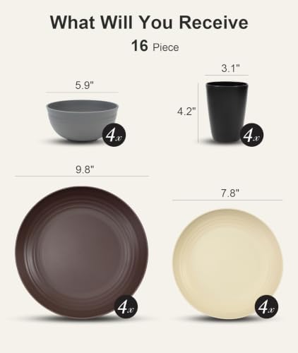 Quatish 16 Piece Plates and Bowl Set for 4, Dinnerware Dish Set for Kitchen - Image 2