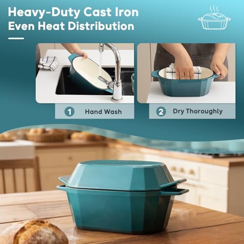 Enameled Cast Iron Dutch Oven for Bread Baking – 3QT Oval Round Heavy Duty Bread Pan with Lid, Non-Stick Ceramic Coating,Loaf Cast Iron Bread Oven for Sourdough, Baking, Roasting, Braising, Stovetop & Oven Safe - Image 4