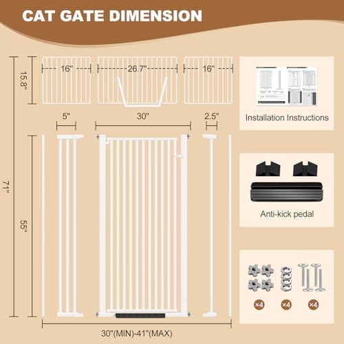 71" Extra Tall Pet Gate, 30-41" Wide Auto Close Tall Dog Gate - Image 2