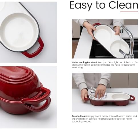 Enameled Cast Iron Bread Loaf Pan with Lid,Double Sourdough Baking Pan(Red) - Image 7