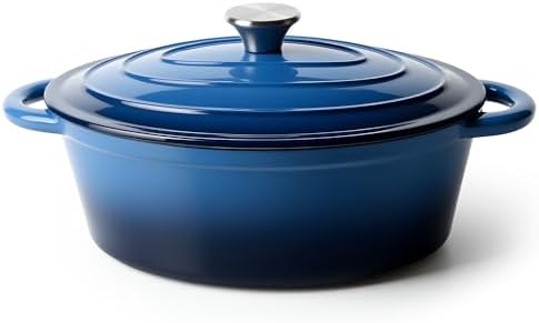 Oval Dutch Oven for Bread Baking, 4.5 Quart Non Stick Enameled Cast Iron Dutch Oven Pot with Lid, Oven Safe Oval Casserole with Lid up to 500°F for Baking, Braising, Stews, Roasting (Blue) by Kerilyn