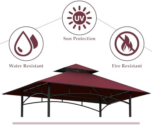 5' x 8' Grill Gazebo Replacement Top, Burgundy Canopy Top Cover Only - Image 2