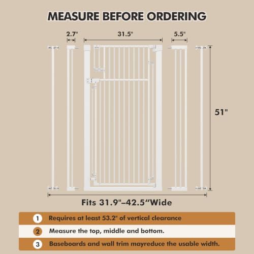 51“ Extra Tall Baby Gate for Cats and Dogs, 31.9-42.5”, White - Image 2