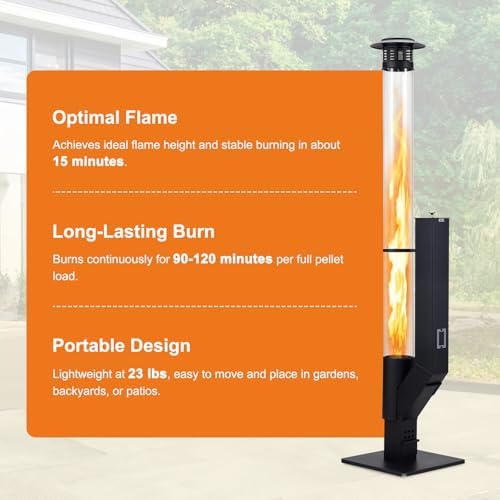 COWVIE 56 Inch Patio Wood Pellet Heater with Rain Cap & Viewing Window – Portable Pellet Fire Pit for Patio, Backyard, Camping, Beach, Balcony - Image 7