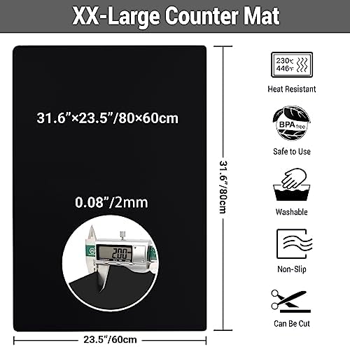 Ewen 31.6"x23.5" Large Silicone Kitchen Counter Mat, 2mm Thick Heat Resistant Silicone Countertop Protector Mat Cover for Baking Air Fryer Toaster Oven Microwave Coffee Maker Cutting Board Drill Black - Image 3