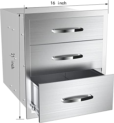 Stainless Steel Outdoor Kitchen BBQ Island Drawers - Flush Mount Triple Access, 16Wx23Dx21H - Image 2