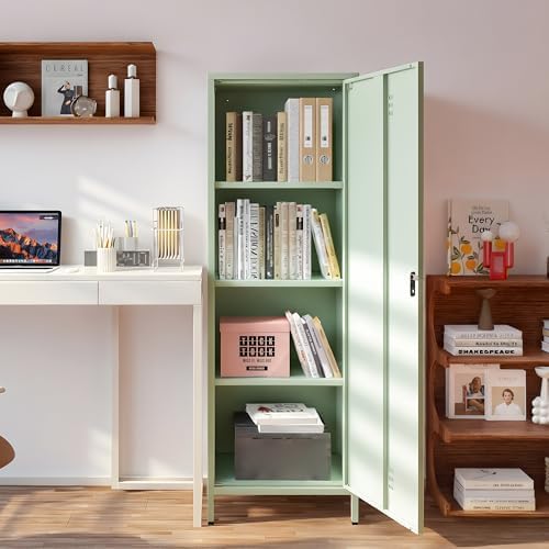 Metal Locker Storage Cabinets Lockable Single File Storage Cabinet with Door and Removable Shelves Kids Locker for School Gym Pantry Kitchen (Green) - Image 2