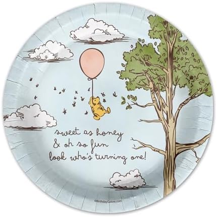 Pooh Bear First Birthday - 32 Piece Disposable Party Supplies - Decorations for Animal 1st Birthday Round Party Plates - Large 9" Paper Plates In Bulk - Image 3
