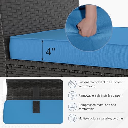 7PCS Patio Furniture Set, Outdoor Furniture All Weather Balcony Furniture with Thick Anti-Slip Cushions & Glass Table PE Rattan Patio Conversation Set for Backyard Garden (Peacock-Blue/XB, 7PCS) - Image 4