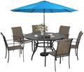 Incbruce 8 PCS Patio Dining Set with Sky Blue Umbrella, Outdoor Dining Set of 6 Textilene Chairs and 53" Round Table with Umbrella Hole for Backyard, Garden, and Poolside (Brown) by Incbruce