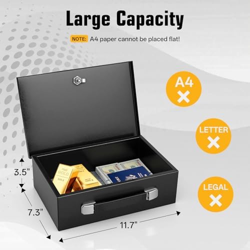 Fireproof Document Box with Key Lock – Fire Resistant Safe Box for Home, Portable Lock Box for Personal Items, Passport, Cash, Tablet, 12.8" x 8.5" x 4.13" Black L - Image 2
