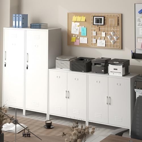 Metal Locker Storage Cabinet with Adjustable Shelf and Doors Bathroom Storage Cabinet Kids Locker for Utility Entryway Laundry Rooms (White) - Image 5