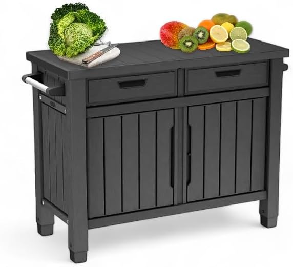BBQ Outdoor Grill Table, Buffet, Entertainment and Storage Cabinet w/Drawers, Graphite Gray by Unknown