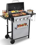 4 Burner Gas Grill with Foldable Shelves, 40,000 BTU Stainless Steel Propane BBQ Grill, 387 Sq. In. Cooking Space, Portable Outdoor Grill for Patio, Backyard, Camping & Tailgating by Unknown
