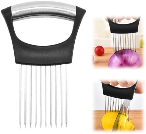 Onion Holder for Slicing, 2025 New Stainless Steel Onion Slice Holder Lemon Slicer Vegetable Cutter, Kitchen Gadgets Chopper Slicing Assistant Tool for Meat, Onion, Tomato, Potato (1 Pcs) by Jiexily