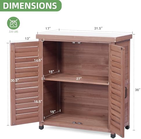 Outdoor Storage Cabinet with Metal Tabletop, Cedar Wood Garden Workstation - Image 3