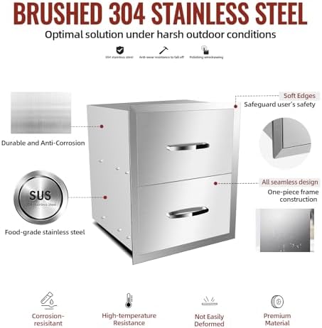 Outdoor Kitchen Drawers Stainless Steel, BBQ Drawer Inserts for Built-in Patio Grill Station, 14''W x 15''H x 23''D - Image 3