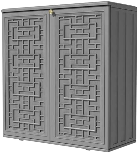 KINYING Outdoor Storage Cabinet Waterproof, Resin 62 Gallon Deck Box for Patio Furniture Cushions, Garden Tools, Pool Tools and Kids’ Toys (Grey with 1 Shelving) by KINYING