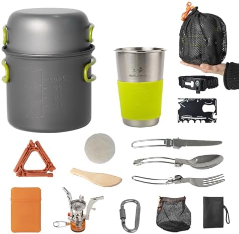 Camping Cookware Mess Kit, 16 pcs Backpacking Cooking Set, Lightweight Camping Pots and Stove Set for 1-2 Person, Outdoor Cooking Gear Ideal for Camping, Hiking, Backpacking and Picnic by Unknown