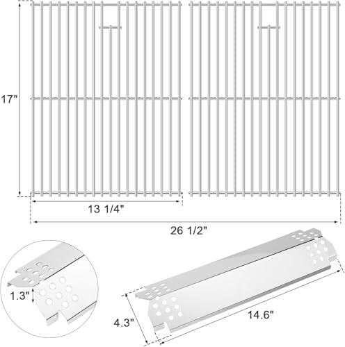 Uniflasy Parts for Nexgrill 720-0830H, 720-0888/720-0888N, Cuisinart CGG-7400 – 17" Stainless Steel Cooking Grates (2 Pack) + Heat Plates/Flame Tamers (5 Pack) for Nexgrill Replacement Parts - Image 2