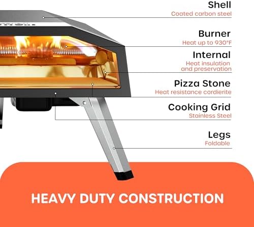 Outdoor Propane Gas Pizza Oven – 12" Camping Pizza Oven with Gas Regulator Cooks Pizza In 80-second, Propane Grill Reaches 930°F, with Pizza Stone/Peel/Cutter/Infrared Thermometer (12 Inches) - Image 4