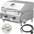 Bestfire 2-Burner Tabletop Propane Gas Grill, Dual Connections, 20,000 BTU Stainless Steel Portable Grill, Fits Large Gas Cylinders/Small Canisters, for Camping, RV, Outdoor BBQ by GrillsOutdoorCooking