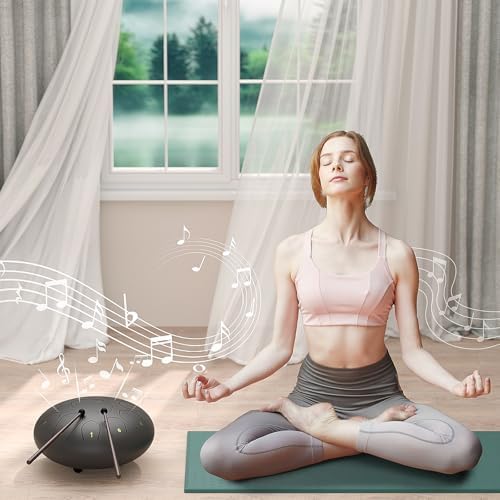 Rain Drum for Outside Garden, 8 Inches 11 Notes Steel Tongue Chakra Drum, Waterproof Meditation Rain Chime, Musical Instruments for Adult Gift with Bag, Music Book, Mallets (Black) - Image 5