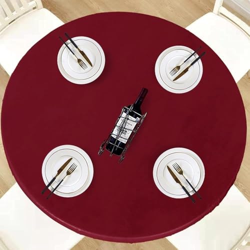 LUSHVIDA Round Tablecloth, Fitted Table Cloth for 45"-56" Tables, Burgundy by LUSHVIDA