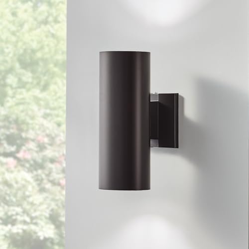 Kichler Cylinders 12" 2-Light Outdoor Cylinder Wall Sconce in Architectural Bronze, (12" H x 4.75" W), 9244AZ - Image 2