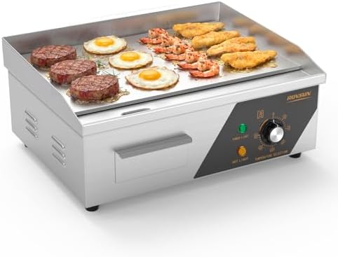 ROVSUN 18" Electric Countertop Flat Top Griddle, 1500W Electric Griddle, Teppanyaki Grill Stainless Steel with Adjustable Temperature Control 122°F-572°F for Commercial Home Restaurant, Plug by ROVSUN