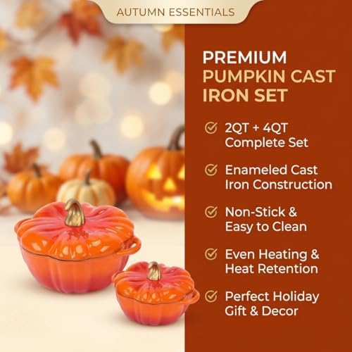 QuliMetal Pumpkin Dutch Oven Set of 2, 4QT and 2QT Pumpkin Pots for Cooking - Image 4